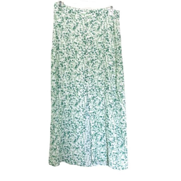 H&M White Green Eucalyptus Plant Print Ciottagecore Midi Split Skirt Size 6 - Picture 1 of 7